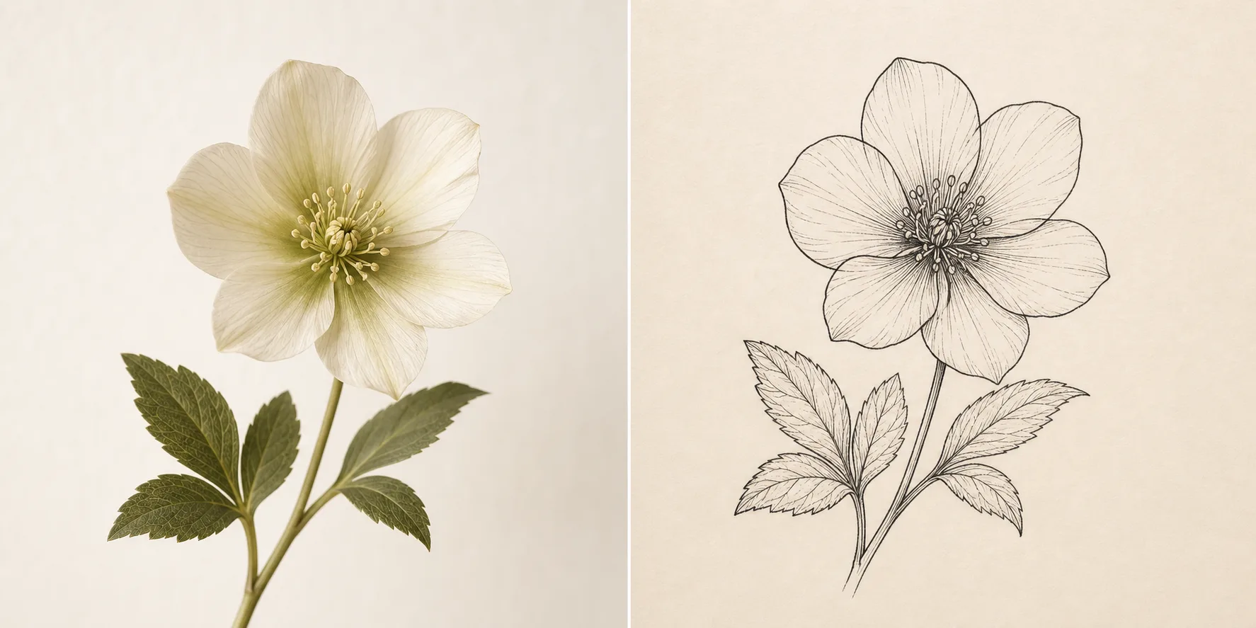 Flower reference transformed into tattoo-ready line art